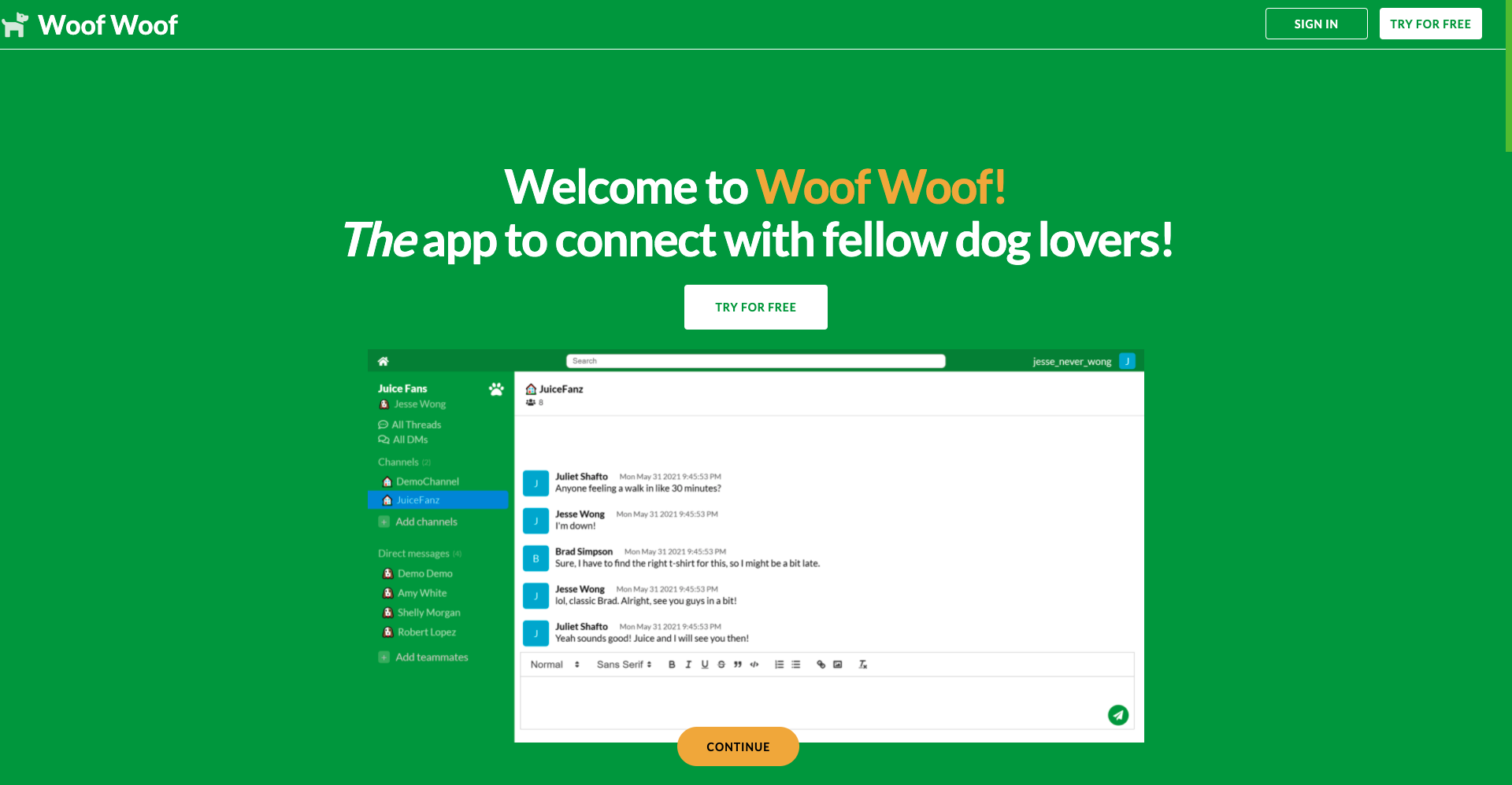 Woof Woof splash page